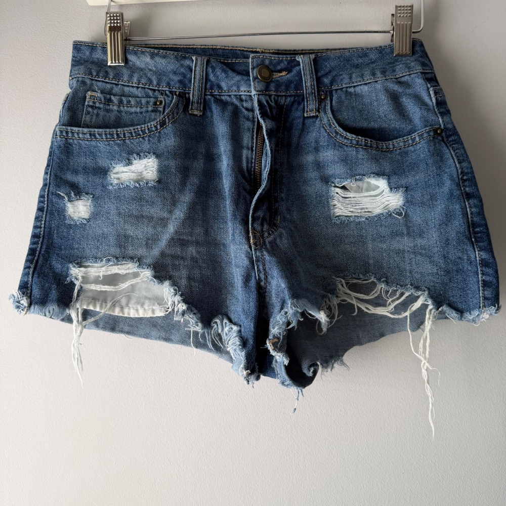Blue Spice Denim Short Shorts Womens 3 Blue High Waist Distressed Ripped Y2K‎